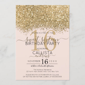 Moderne Luxus Gold Pink Glitzer Confetti Sweet 16 Einladung