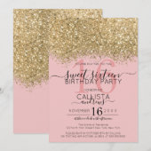 Moderne Luxus Gold Pink Glitzer Confetti Sweet 16 Einladung (Vorne/Hinten)