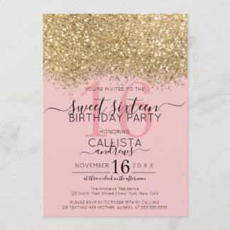 Moderne Luxus Gold Pink Glitzer Confetti Sweet 16 Einladung