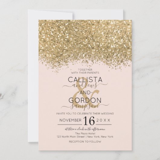 Moderne Luxus Gold Pink Glitzer Confetti Wedding Einladung (Vorderseite)