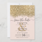 Moderne Luxus Gold Pink Glitzer Confetti Wedding Save The Date (Vorderseite)