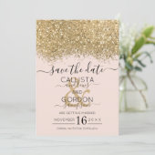 Moderne Luxus Gold Pink Glitzer Confetti Wedding Save The Date (Stehend Vorderseite)