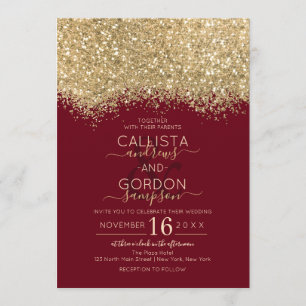 Moderne Luxus Gold Rot Glitzer Confetti Wedding Einladung