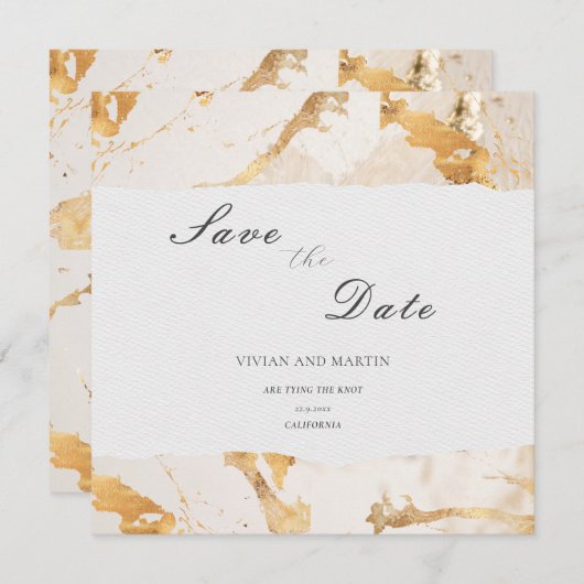 Moderne Luxus Gold Save the Date Abstrakt Einladung (Vorne/Hinten)