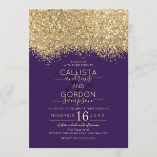 Moderne Luxus Gold Violet Glitzer Confetti Wedding Einladung