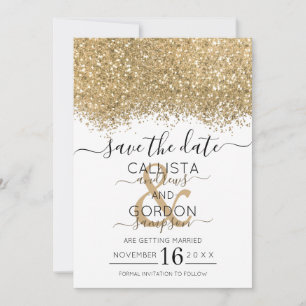 Moderne Luxus Gold Weiß Glitter Konfetti Hochzeit Save The Date