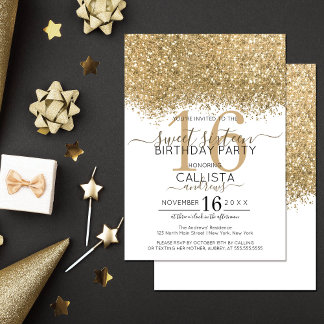 Moderne Luxus Gold Weißer Glitzer Confetti Sweet 1 Einladung