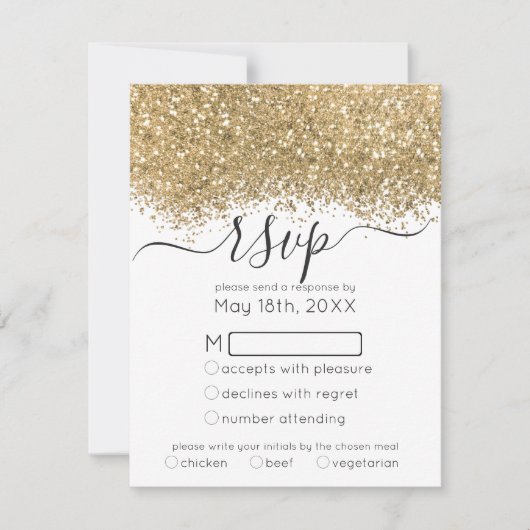 Moderne Luxus Gold Weißer Glitzer Confetti Wedding RSVP Karte (Vorderseite)