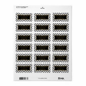 Moderne Luxus Goldene Ornamente Schwarz-weißes Mus Adressaufkleber (Vorne)