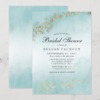 Moderne Luxus-Goldflocken-Teal-Nebel-Brautparty
