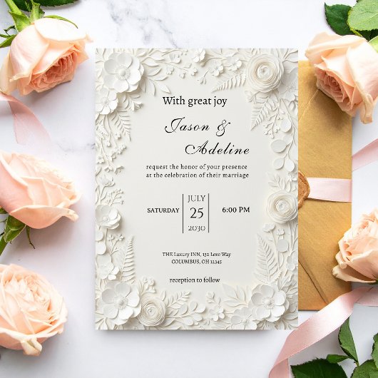 Moderne Luxus-Hochzeit mit Blumen Einladung