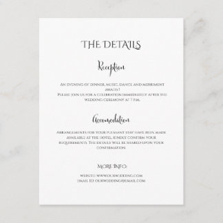 Moderne Luxus-Hochzeitsdetails in Schwarz und Weiß Begleitkarte