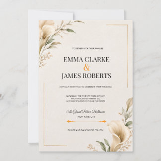 Moderne Luxus-Hochzeitseinladung mit beigem Blumen Einladung