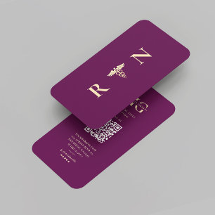 Moderne Luxus Lila Gold RN Monogram Nurse Visitenkarte