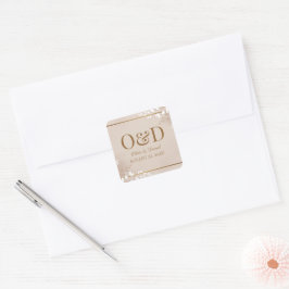 Moderne Luxus-Neutrale- und Gold-Monogramm-Hochzei Quadratischer Aufkleber