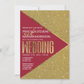 Moderne Luxus Red Gold Glitzer Geometric Wedding Einladung (Vorderseite)