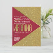 Moderne Luxus Red Gold Glitzer Geometric Wedding Einladung (Stehend Vorderseite)