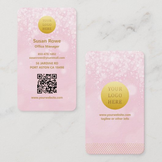 Moderne Luxus-Rosa-Bokeh-Bälle QR-Code Visitenkarte (Vorne/Hinten)