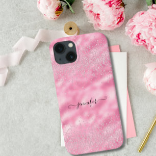 Moderne Luxus-Rosa Chic Glam Bling Diamant iPhone 13 Hülle