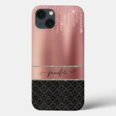 Moderne Luxus Rose Gold Black Chic Glitzer Case-Mate iPhone Hülle (Rückseite)