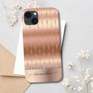 Moderne Luxus-Roségold-Glitter-Bling iPhone 13 Hülle