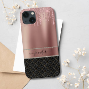 Moderne Luxus-Roségold-Schwarzer Chic Glitter iPhone 13 Hülle