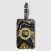 Moderne Luxus-Schwarz-Gold-Achat-Marmor-Monogramm Gepäckanhänger (Vorderseite Vertikal)