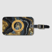 Moderne Luxus-Schwarz-Gold-Achat-Marmor-Monogramm Gepäckanhänger (Vorderseite (Horizontal))