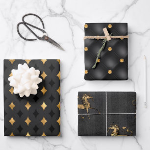 Moderne Luxus Schwarz und Gold Geschenkpapier Set