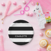 Moderne Luxus Schwarz-Weiß Streifen Muster Pappteller (Party)