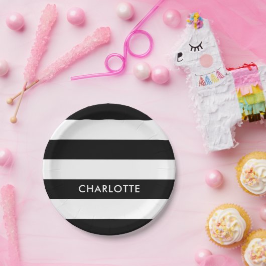 Moderne Luxus Schwarz-Weiß Streifen Muster Pappteller (Party)