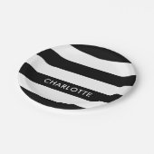 Moderne Luxus Schwarz-Weiß Streifen Muster Pappteller (Schrägansicht)