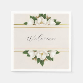 Moderne Luxus Weiße Magnolie Hochzeit Serviette