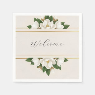 Moderne Luxus Weiße Magnolie Hochzeit Serviette