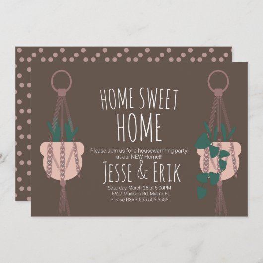 Moderne Macrame Pflanze Hanger Planter House Erwär Einladung (Vorne/Hinten)