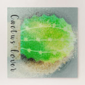 Moderne Macro Aquarell Grüne Kaktus Puzzle (Horizontal)