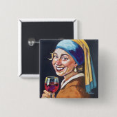 Moderne Mädchen mit Perlenohrring - Vermeer-Inspir Button (Vorne & Hinten)
