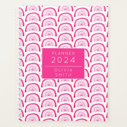 Moderne Mädchen Rosa Regenbogen Muster jährlich Planer (Vorderseite)