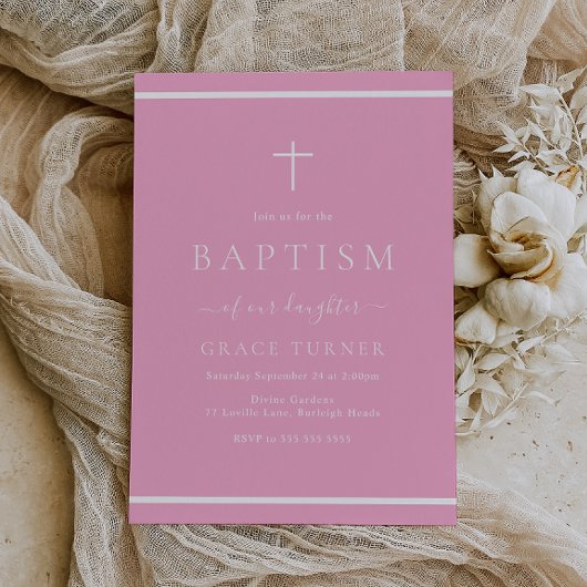 Moderne Mädchen Rosa Taufe Weiße Grenze Einladung
