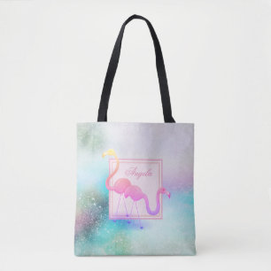 Moderne Mädchenhaft Bunte, Flamingos -Personalisi Tasche