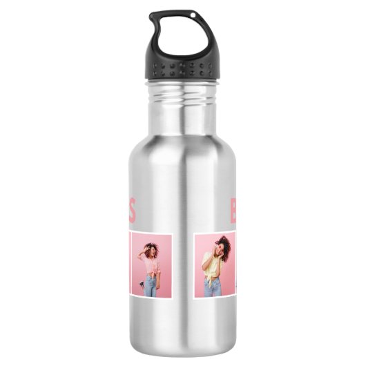 Moderne, mädchenhafte Multi-Foto-Skripte trendige  Edelstahlflasche (Rückseite)