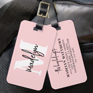 Moderne Mädchenhafte Rosa Initialen Name Gepäckanhänger