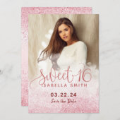 Moderne mädchenhafte Rose Gold Glitzer Chic Foto s Save The Date (Vorne/Hinten)