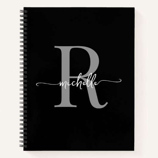 Moderne Mädchenhafte schwarze graue Schrift Monogr Notizblock (Vorderseite)