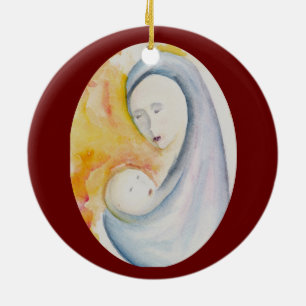 Moderne Madonna und Kind Tiefes Rot Freude der Wel Keramik Ornament