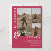 Moderne Magenta Ampere und 5 Foto Grid Hochzeit Einladung (Vorderseite)