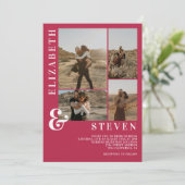 Moderne Magenta Ampere und 5 Foto Grid Hochzeit Einladung (Stehend Vorderseite)
