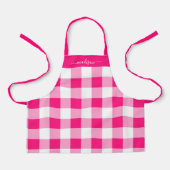 Moderne magenta gingham-Skriptbezeichnung Schürze (Vorderseite)