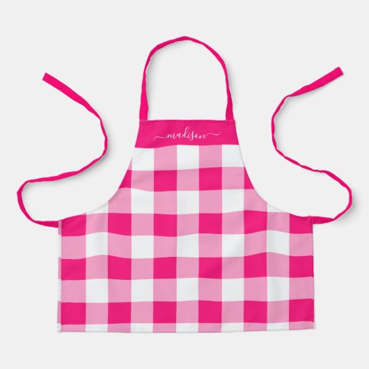 Moderne magenta gingham-Skriptbezeichnung Schürze (Vorderseite)