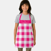 Moderne magenta gingham-Skriptbezeichnung Schürze (Insitu)